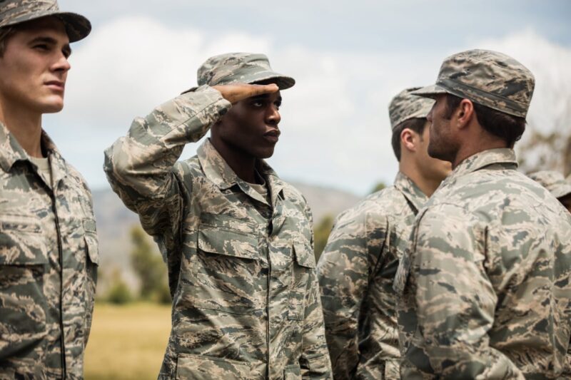 military serviceman saluting drill sergeant